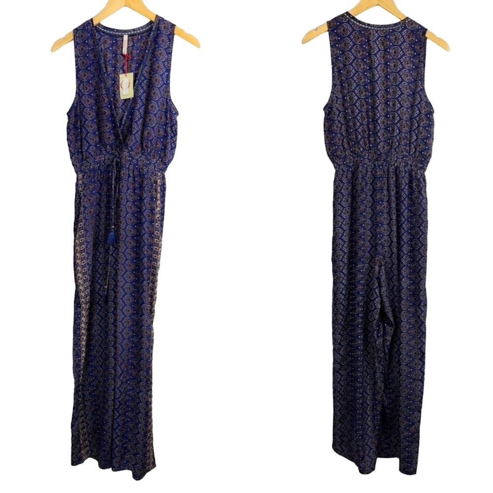 RAGA Navy Blue Printed Sleeveless Jumpsuit